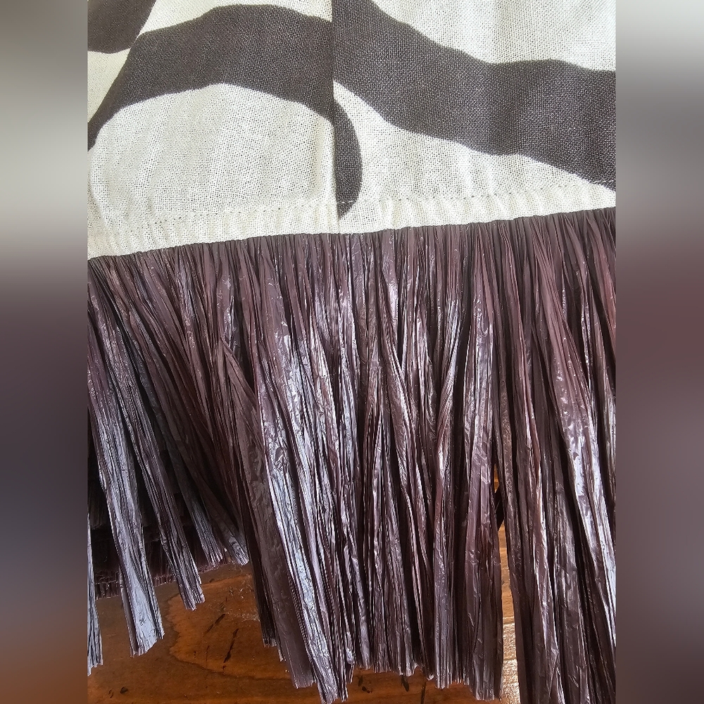 ANTONIO MELANI Beige/Brown Linen Print Maxi Dress w/Fringe Hem Womens Sz 10 2 Pc - Picture 7 of 11